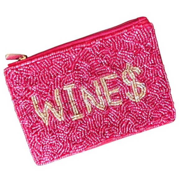 Handbags - Handmade WINE$ Beaded Coin Purse Bright Pink Lipstick Pouch & Card Holder